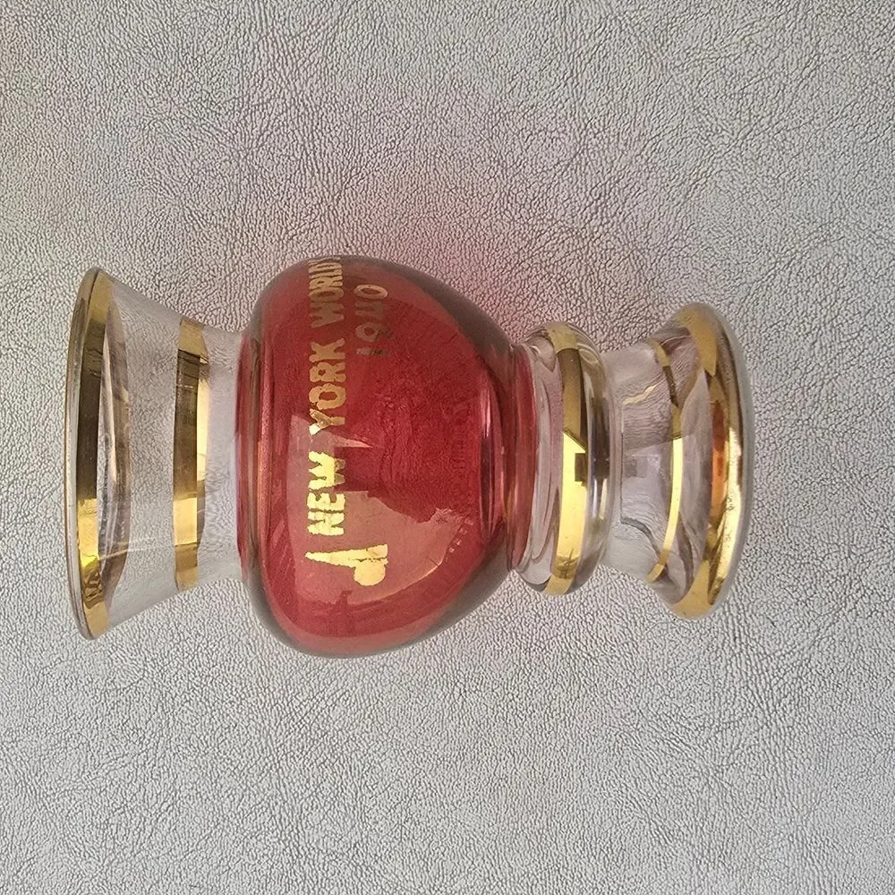 1940 New York World's Fair Souvenir Vase | Ruby/Cranberry Glass with Gold Trim
